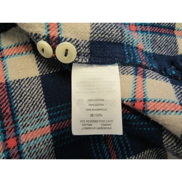 J. Crew Womens 10P Flannel Plaid Button Up Blue Coral Cotton Long Sleeve - Picture 14 of 15